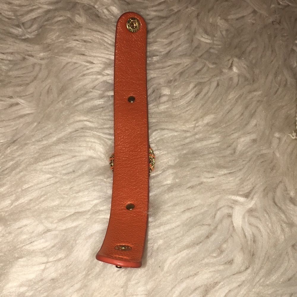 NWOT YIK FUNG ORANGE LEATHER RHINESTONE BRACELET - Picture 5 of 6